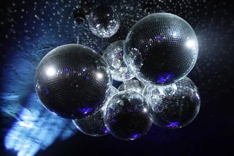 Disco balls in dark Stock Photos