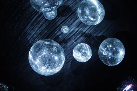 Disco balls in dark Stock Photos