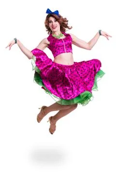 Disco dancer jumping against isolated white Stock Photos