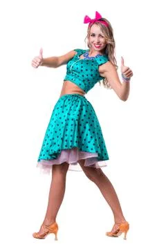 Disco dancer showing some movements against isolated white Stock Photos