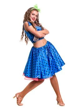 Disco dancer showing some movements against isolated white Stock Photos