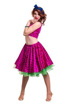 Disco dancer showing some movements against isolated white Stock Photos