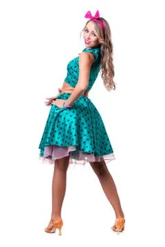 Disco dancer showing some movements against isolated white Stock Photos