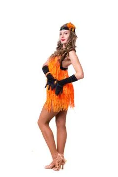 Disco dancer showing some movements against isolated white Stock Photos