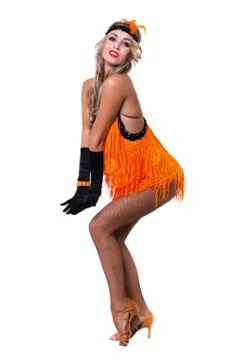 Disco dancer showing some movements against isolated white Stock Photos