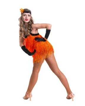 Disco dancer showing some movements against isolated white Stock Photos