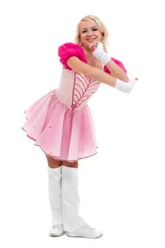 Disco dancer showing some movements against isolated white Stock Photos
