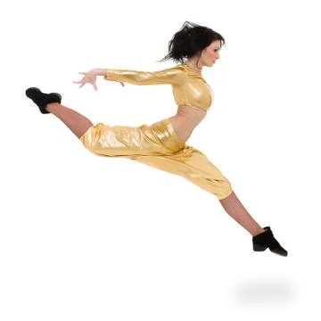 Disco dancer showing some movements against isolated white Stock Photos