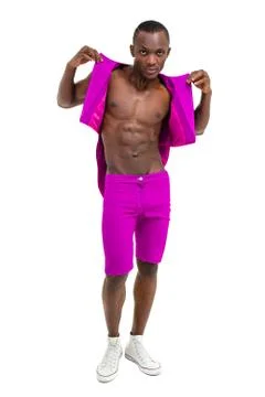 Disco dancer showing some movements against isolated white Stock Photos