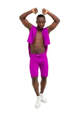 Disco dancer showing some movements against isolated white Stock Photos