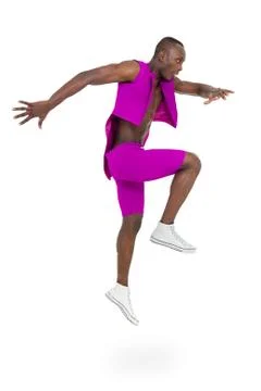 Disco dancer showing some movements against isolated white Stock Photos
