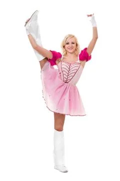 Disco dancer showing some movements against isolated white Stock Photos