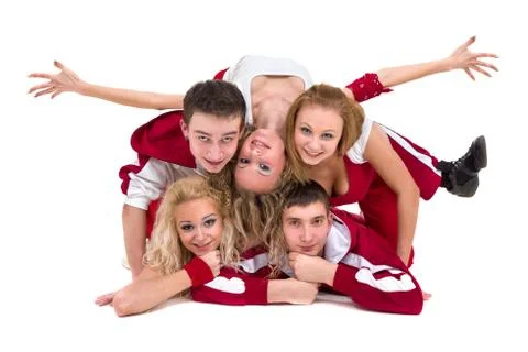 Disco dancer team dancing, isolated on white in full length Stock Photos