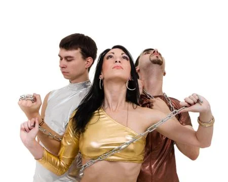 Disco dancer team dancing, isolated on white in full length Stock Photos