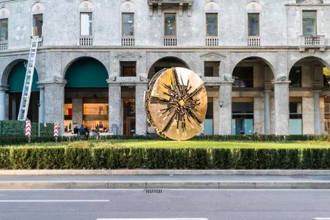 Disco di Arnaldo Pomodoro at  Filippo Meda Square in Milan Stock Photos