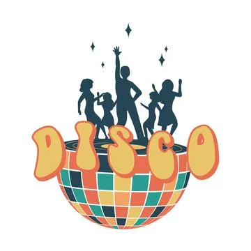 Disco. Disco ball. Groovy. Clockwork elements in the retro hippie style of the イラスト素材