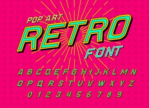 Disco font for posters. Comic retro alphabet. Vintage Futuristic 80 s typeface Stock Illustration