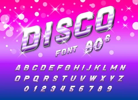Disco font for posters. Comic retro alphabet. Vintage Futuristic 80 s typeface Stock Illustration