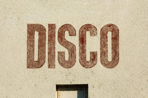 Disco label on wall Foto stock
