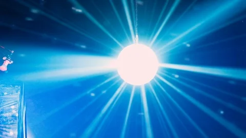 Disco Layer On The Background Of Dark Wall. Holiday. Bright Beams. 스톡 동영상 110755528