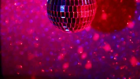 Disco mirror ball in neon light. Blue, pink, purple Stock Footage 322629538