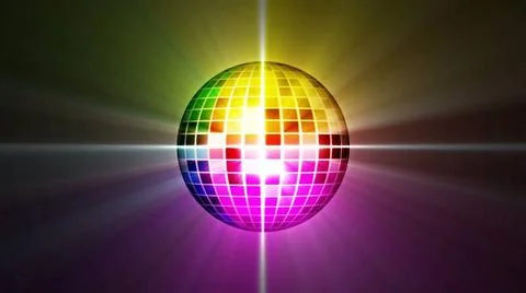 Disco mirror ball rotating, loop disco mirror ball rotating. Colorful back... Stock Photos