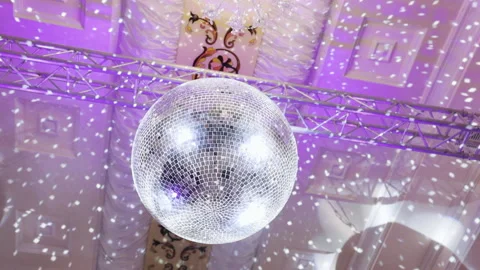Disco mirror ball. Sparkling disco ball. Concept of night party. Disco ball with Video stock 196006642