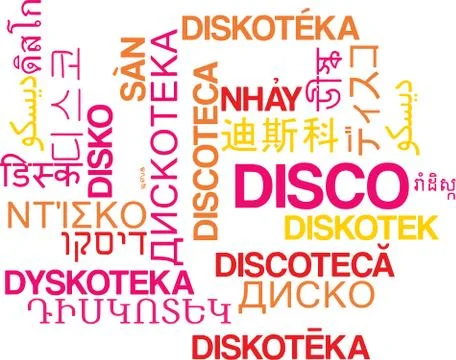 Disco multilanguage wordcloud background concept Stock Illustration