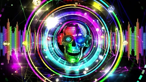 Disco Neon Skull Background Stock Footage 343277339