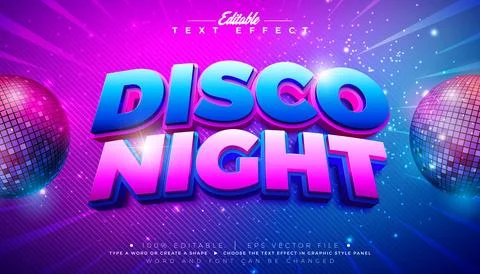 Disco Night 3D Text Effect Design Editable and Scalable Vector Music Theme Gr Stock Illustration