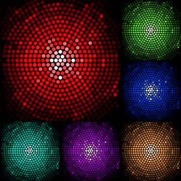 Disco party light balls in six colors. Stock Illustration