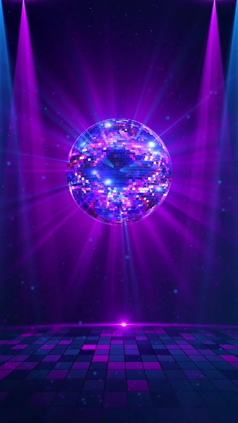 Disco party showcase background 3d podium and disco ball sequin glitter texture Stock Footage 333904930