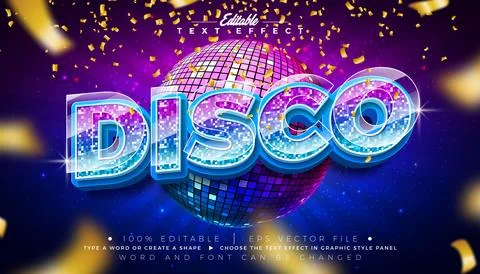 Disco Party Text Effect Design Editable Vector Graphic Style Effect with Ed.. Illustrazione stock