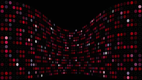 Disco pixels in a curved wall. Curved flexible wall of red shimmering circles Stock Footage 150565277