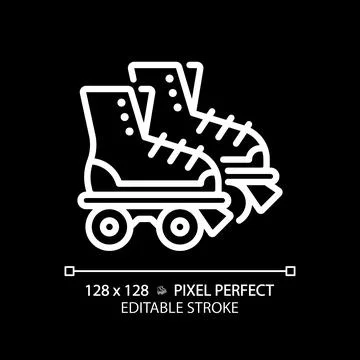 Disco roller skates pixel perfect white linear icon for dark theme Illustrazione stock
