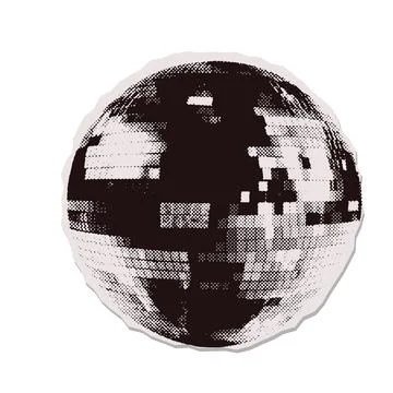 Disco-themed halftone collage element - black and white retro 80s disco ball Stock Illustration