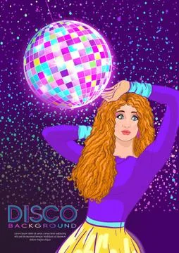 Disco time Party design template with fashion girl Stock Illustration