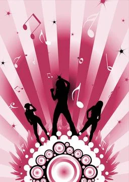 Disco trio red modern dancing image with three sexy women silhouettes Copy... Stock Photos
