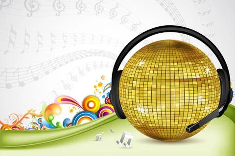 Discoball with head phone Illustrazione stock