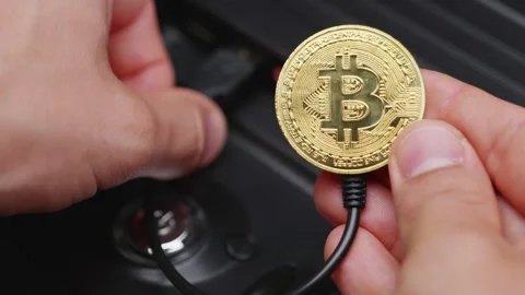 Disconnect BTC from computer. Deactivation of the bitcoin coin by disconnec.. Stock Footage 251043596