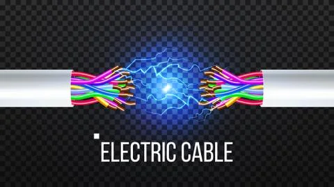 Disconnect Electric Cable Vector. Copper Wire Conductor. Communication Illustrazione stock