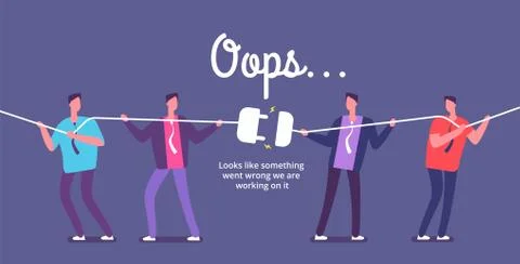 Disconnect plug concept. Angry people unplug connection. Error 404 page not Stock Illustration