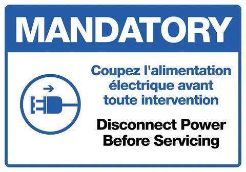 Disconnect Power Before Servicing Bilingual Construction Site Mandatory Safety Stock Illustration