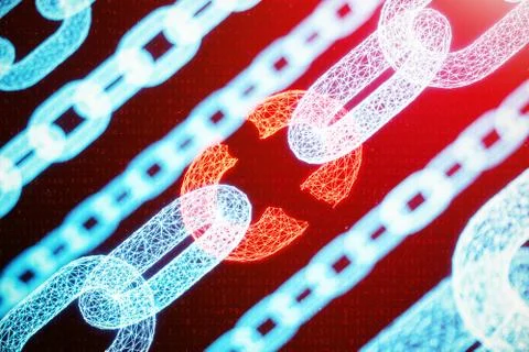 Disconnected, broken chain, digital block chain technology. Cryptocurrency Stock Illustration