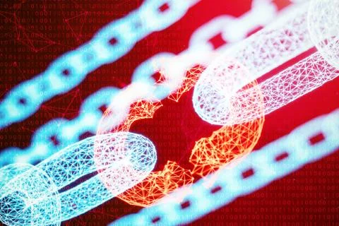 Disconnected, broken chain, digital block chain technology. Cryptocurrency Stock Illustration