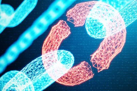 Disconnected, broken chain, digital block chain technology. Cryptocurrency Stock Illustration
