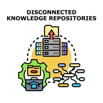 Disconnected knowledge repositories concept with data management workflow Stock Illustration