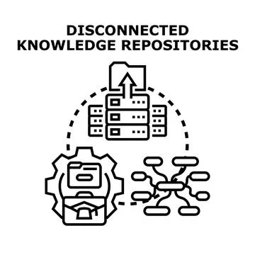 Disconnected knowledge repositories concept with data management workflow Stock Illustration