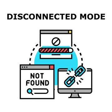 Disconnected mode concept with network error illustration Stock Illustration