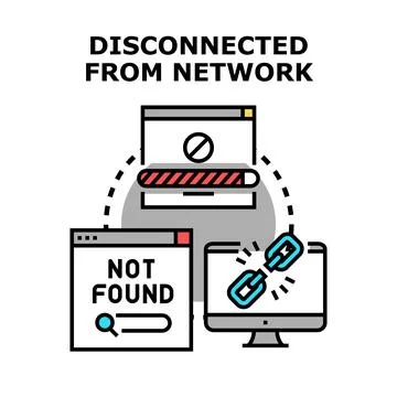 Disconnected from network concept, digital communication error Illustrazione stock
